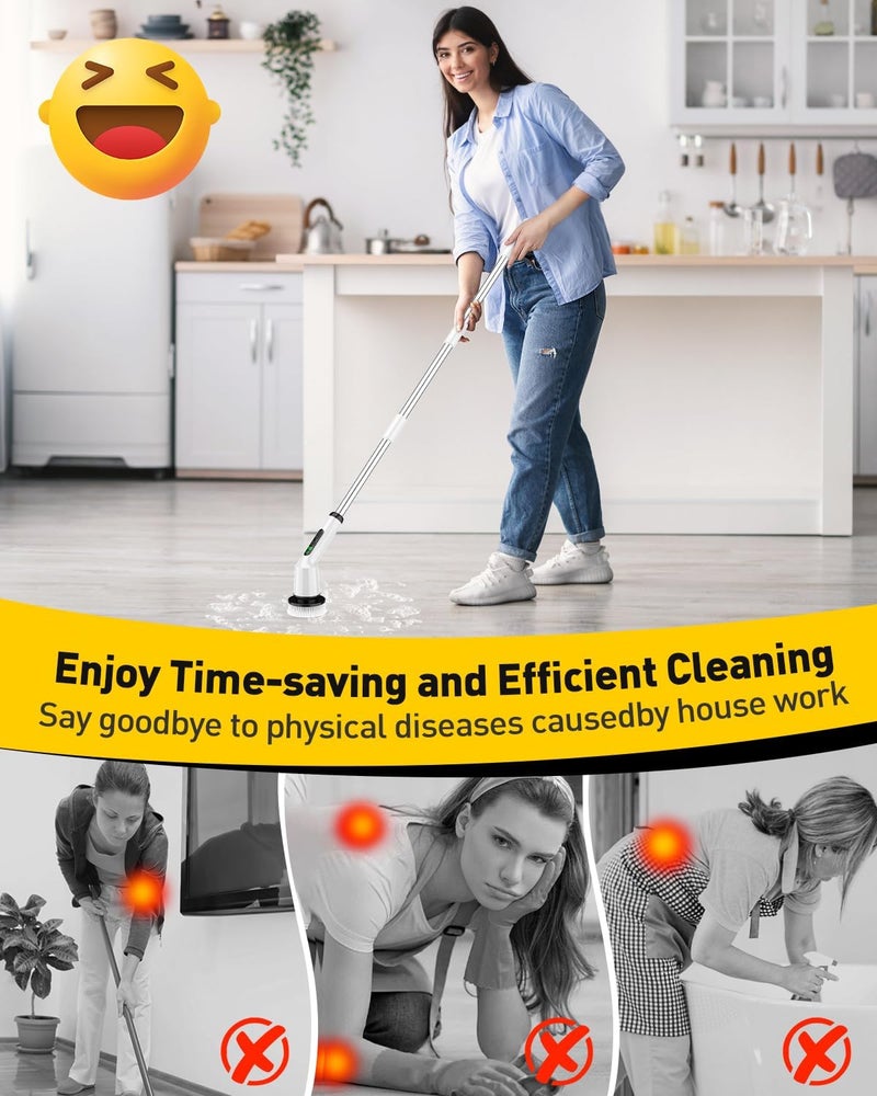 CTMAST Electric Spin Scrubber for Cleaning Bathroom, Shower Scrubber Cordless Cleaning Brush with IPX7 Waterproof & 2 Speed, 3 Brush Heads, Bathroom Cleaning Supplies for Shower Tub Kitchen Tile Toilet White - Image 2